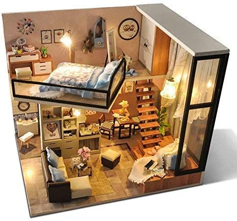 DIY Dollhouse Kit UniHobby Wooden DIY Miniature Dollhouse Toy Gift with  Dust Proof Cover 1:24 Scale UniHobby